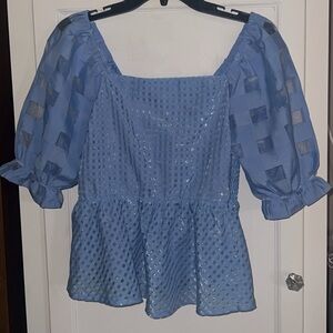 Umgee Light Blue Puff Sleeve Blouse